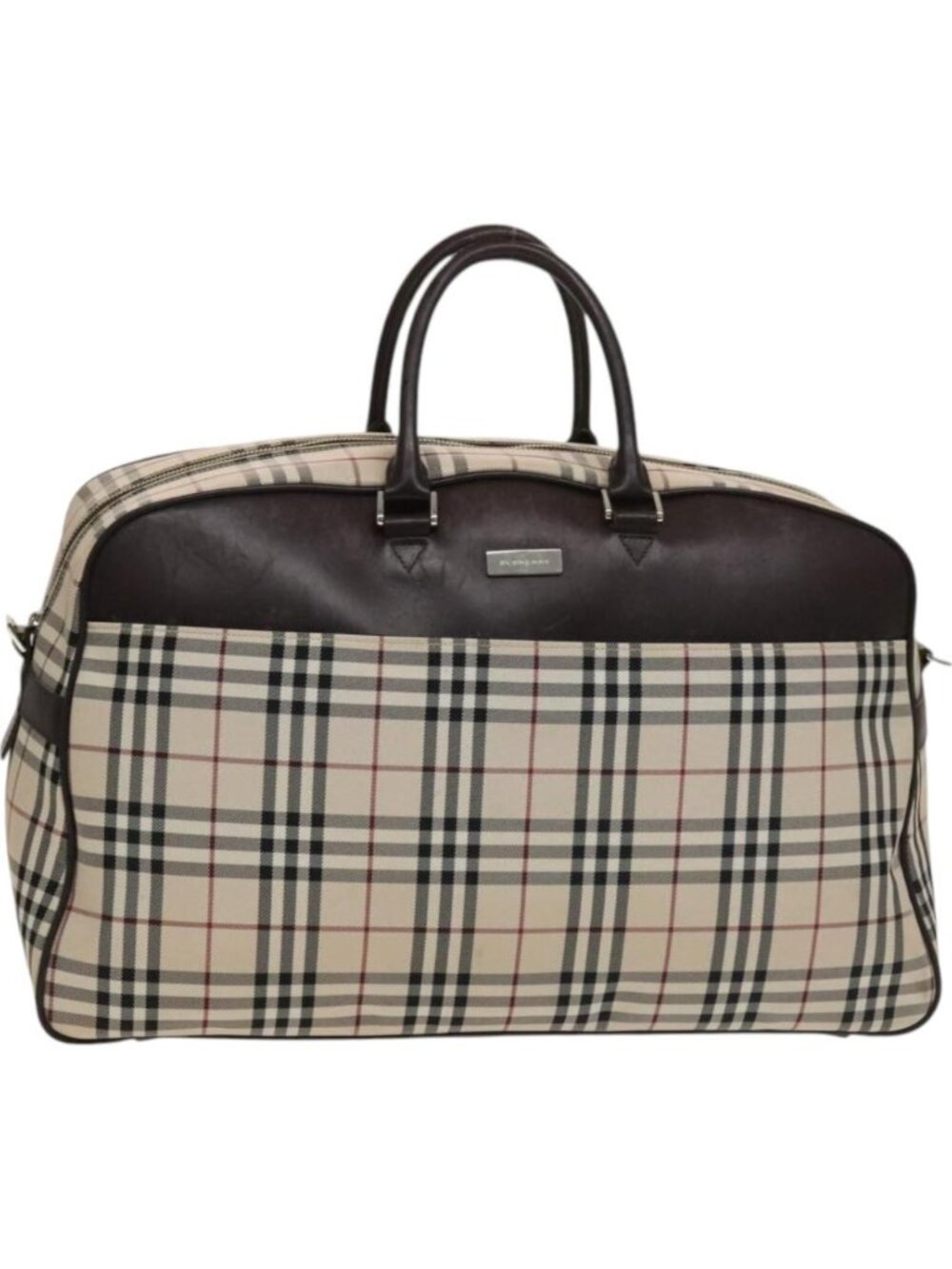 BURBERRY Nova Check Boston Bag Canvas Beige Silver